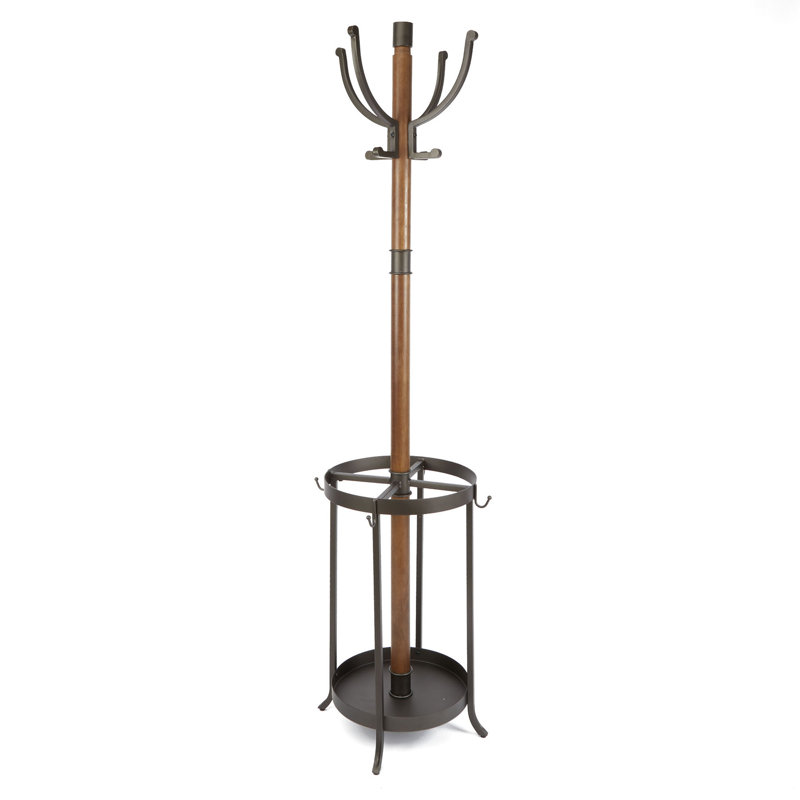 17 Stories Andreas Wood and Metal Coat Rack with Umbrella Stand